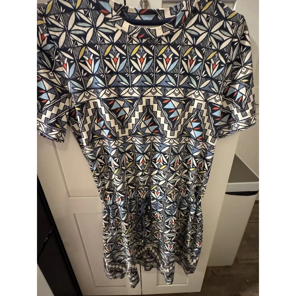 Tory Burch Pima Cotton Geometric Floral‎ Mosaic Print Drawstring Dress Small
